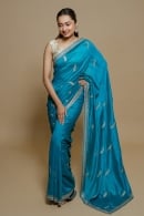 Turquoise Blue Chiffon Georgette Paisley Embroidery Butta Saree
