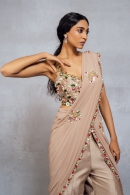 Taupe Raw Silk Fancy Crop Top Palazzo with Attached Dupatta