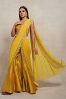 Yellow Silk Crop Top Sharara with Attached Dupatta