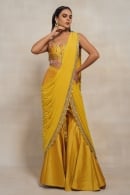Yellow Silk Crop Top Sharara with Attached Dupatta