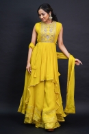 Yellow Georgette Palazzo Suit with Dori Embroidery