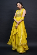 Yellow Georgette Palazzo Suit with Dori Embroidery