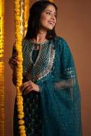 Blue Raw Silk Sharara Suit with Embroidery