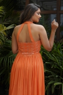 Orange Georgette V Neckline Side Slit Cut Suit with Embroidery