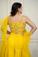 Yellow Embroidery Mirror Crop Top Palazzo Suit in Raw Silk with Choker Dupatta and Side Pocket