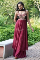 Maroon Anarkali Palazzo Suit in Chiffon Georgette with Weave Bodice
