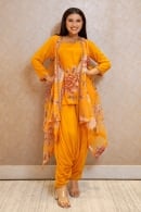 Orange Cotton Silk Floral Printed Dhoti Suit with Jacket