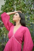 Pink Crepe Floral Printed Anarkali Gown with Cutdana V Neckline