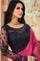 Pink Chiffon Plain Saree with Contrast Sequins Worked Lace
