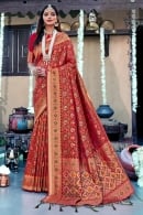 Coral Pink Banarasi Art Silk Saree with Weaving