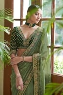 Olive Green Organza Embroidered Saree