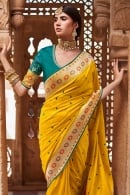 Yellow Silk Embroidered Butti Saree