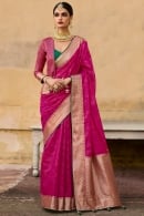 Rani Pink Jacquard Silk Saree with Weaving