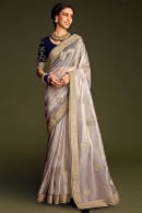 Silver Shimmer Tissue Embroidered Saree