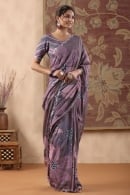 Heather Purple Sequinned and Printed Saree in Muslin