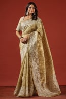 Mustard Tussar Art Silk Saree with Embroidery Sequin On The Border