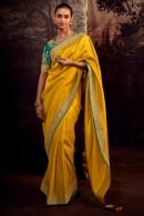 Yellow Woven Saree in Jacquard with Embroidery Lace