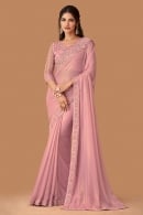 Pink Saree in Chiffon Shimmer with Embroidery Border