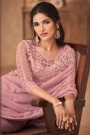 Pink Saree in Chiffon Shimmer with Embroidery Border