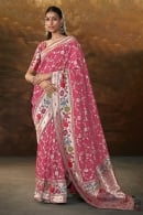 Pink Art Silk Traditional Floral Woven Jaal Saree