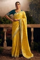 Yellow Viscose Art Silk Floral Weaving Saree with Sequin Embroidery on Border