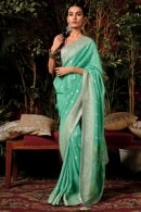 Mint Green Viscose Art Silk Saree with Weaving and Floral Motif Pallu