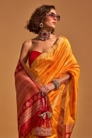 Orange Handloom Art Silk Weave Saree with Contrast Pallu