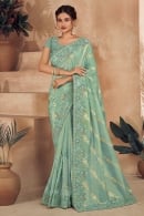 Sea Green Art Silk Weave Saree with Floral Sequin Embroidery