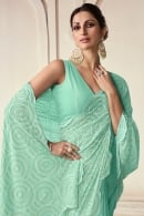 Turquoise Blue Georgette Sequin and Thread Embroidered Saree