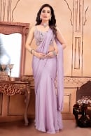 Light Purple Chinon Silk Readymade Lehenga Saree