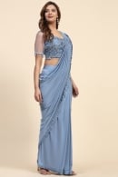 Light Blue Imported Patch Work and Frill Border Saree