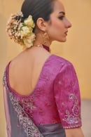 Tissue Organza Silk Saree with Paisley Floral Sequin Embroidery Cutwork Border