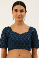 Peacock Blue Sequins Moroccan Jaal Blouse in Raw Silk