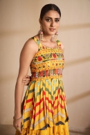 Yellow Georgette Zigzag Embroidered Lehenga Suit