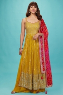 Yellow Georgette Sequin Palazzo Suit