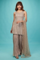 Light Taupe Georgette Sharara Suit with Sequins