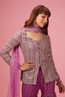 Ruby Purple Fully Embroidered and Sequinned Sharara Suit in Georgette