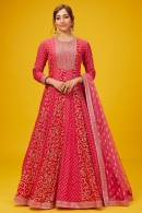 Red and Pink Georgette Sequinned Anarkali Suit