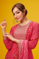 Red and Pink Georgette Sequinned Anarkali Suit