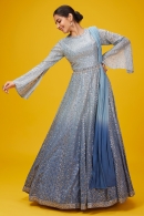 Light Blue Georgette Mirror Worked Anarkali Suit
