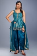 Blue Shaded Peplum Dhoti Set with Print and Floral Motifs