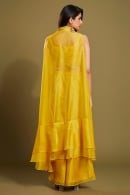 Yellow Floral Embroidered Crop Top Palazzo Set in Organza with Cape