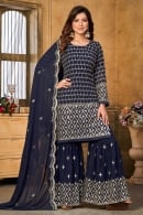 Sequins Embroidered Sharara Suit in Georgette