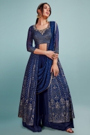 Blue Georgette Sequinned Slit Cut Palazzo Suit with Attached Dupatta
