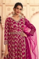 Floral Woven Jaal Anarkali Suit in Art Silk with Sequins Border
