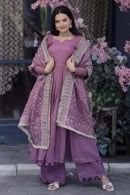 Onion Pink Taffeta Silk Plain Palazzo Anarkali Suit with Sequin Dupatta
