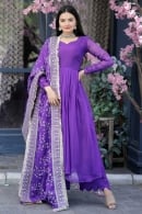 Purple Taffeta Silk Anarkali Palazzo Suit with Sequin Dupatta