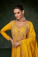 Yellow Art Silk Anarkali Suit with Embroidery and Zardosi Worked Bodice