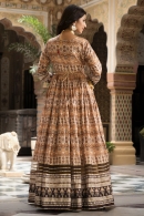 Peanut Brown Art Silk Printed Angrakha Style Anarkali Suit with Dupatta