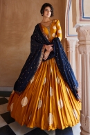 Orange Silk Woven Butta Worked Pleated Anarkali Suit